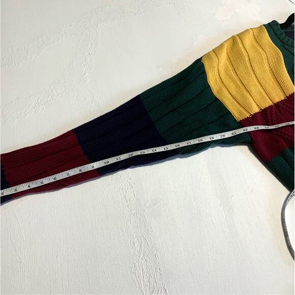 Vtg y2k Geometric Color Block Chunky Knit Sweater X Large crew cotton Pullover - Picture 9 of 11